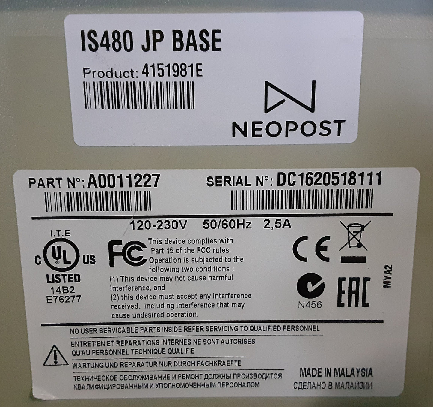 ネオポスト製 IS-480 郵便料金計器(印影印刷機) 最大処理速度150通/分 neopost1-is480-0001