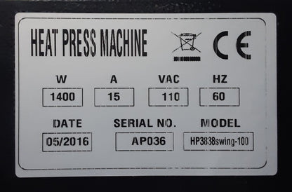 HP3838swing 熱転写プレス機(平面ヒートプレス) 転写範囲380×380mm スイング方式 hp3838swing100-8074