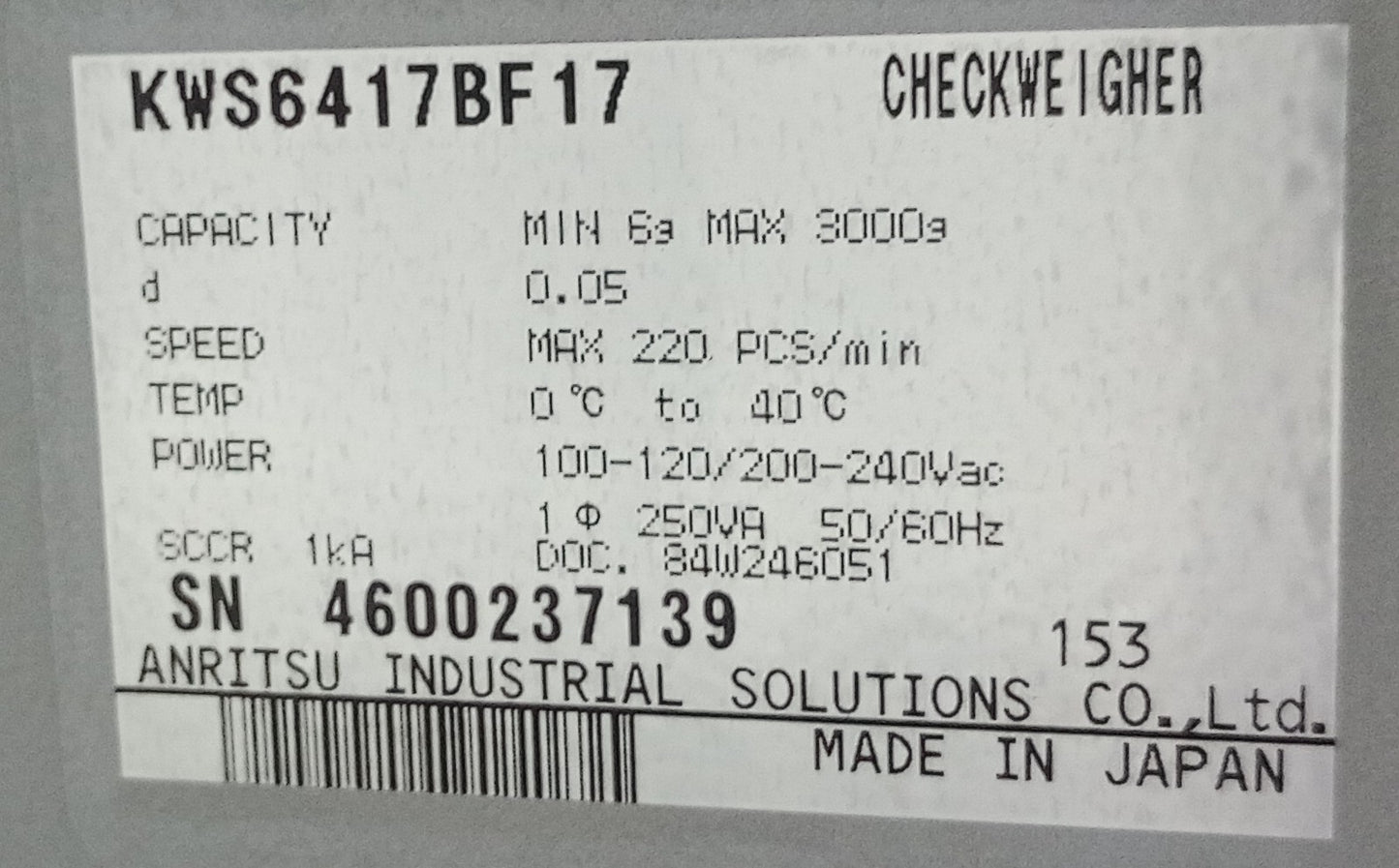 アンリツ SSV-h_KWS6417BF17 高感度 重量選別機・オートチェッカ・計量器 anritsu1-ssvhkws6417bf17-4221