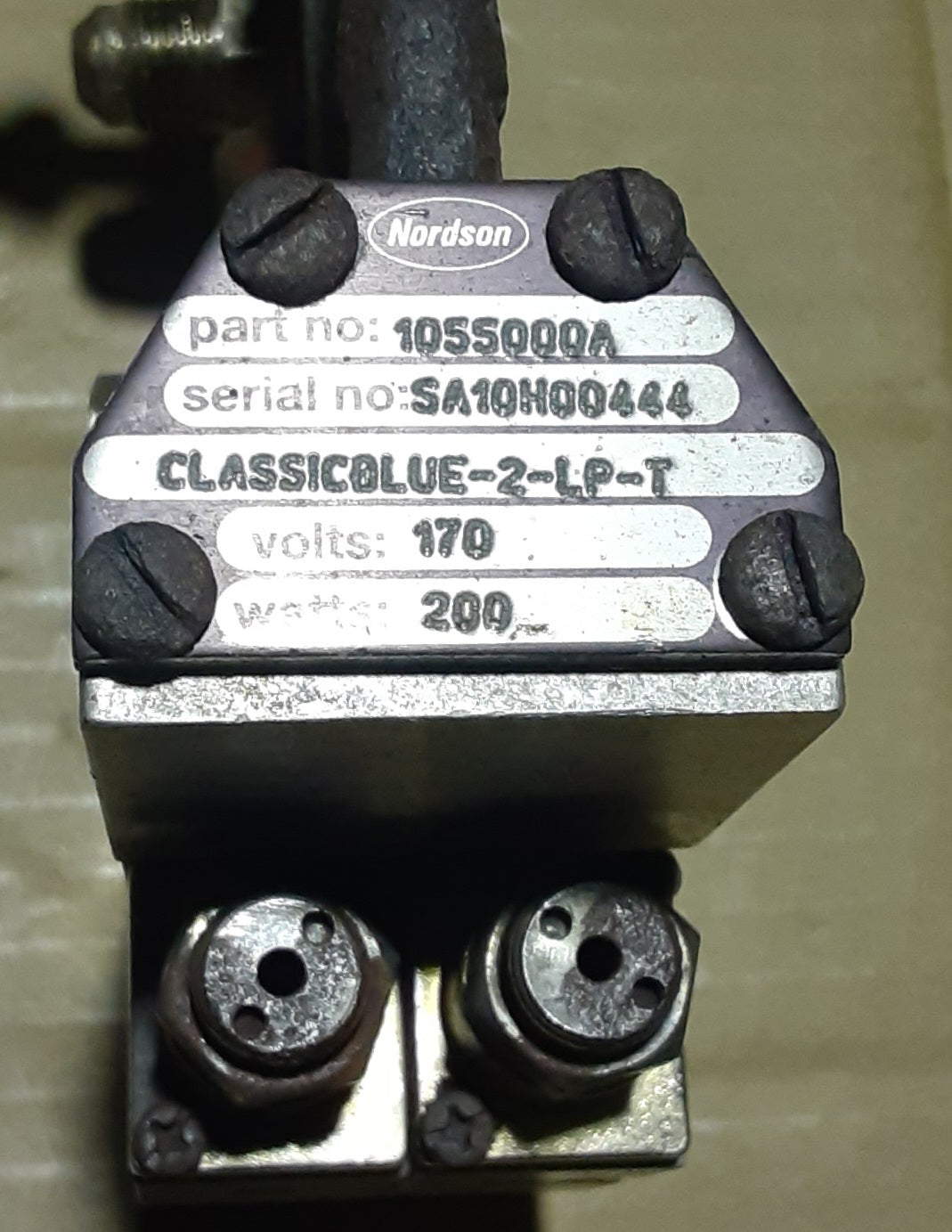 ノードソン製 ホットメルト用 アプリケータ クラシックブルー 2-LP-T パーツナンバー1055000A 24VDCプラグ付き nordson1-2lpt1055000-1287