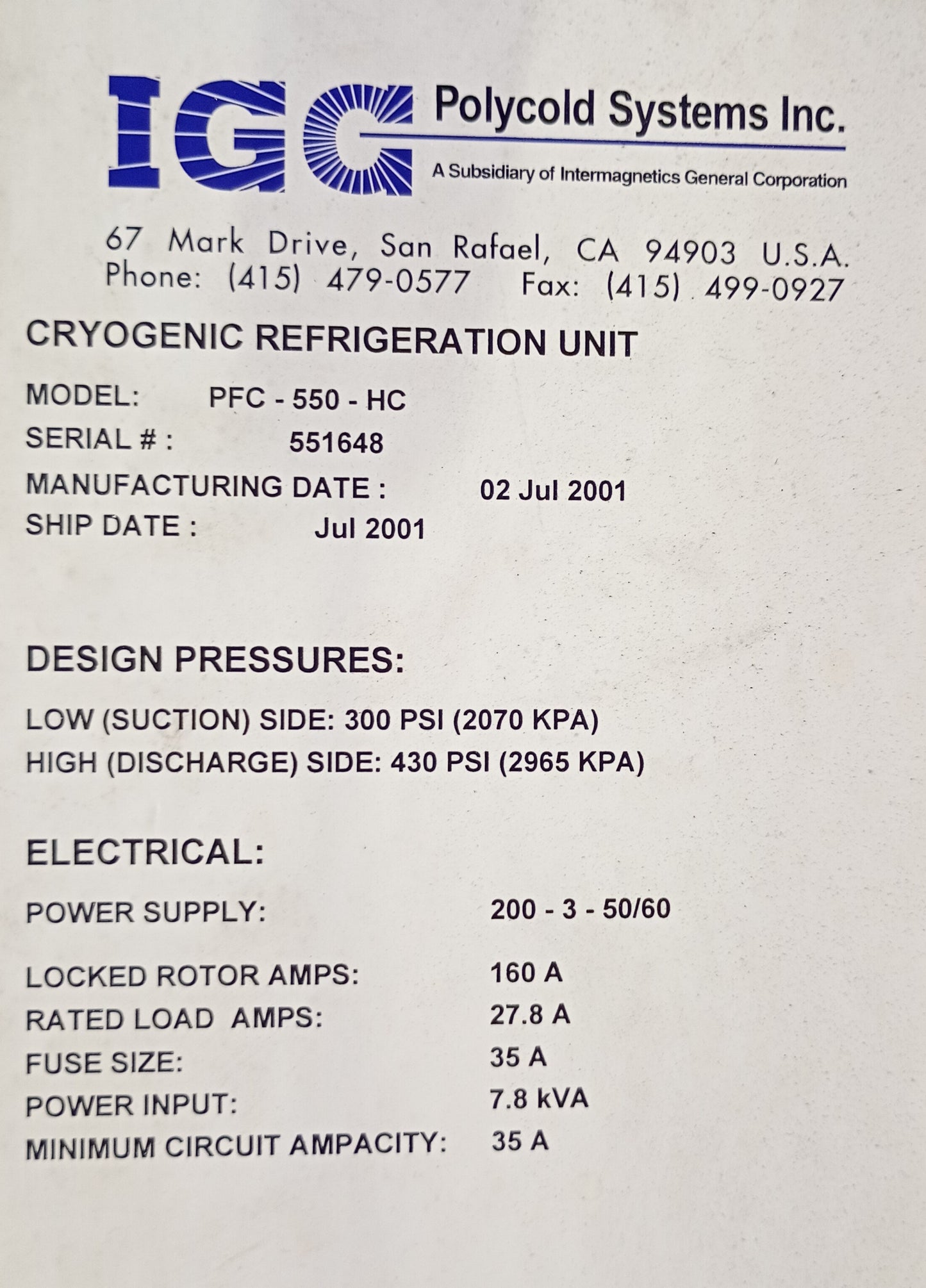 ポリコールド PFC-550-HC 極低温冷凍ユニット　PolycoldSystems-polycoldpfc550hc-4001